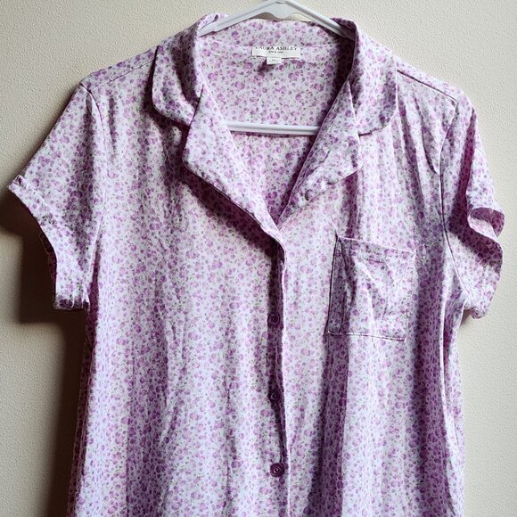 Laura Ashley Purple Floral Button Down Pajama Shirt Size Medium - Picture 5 of 16